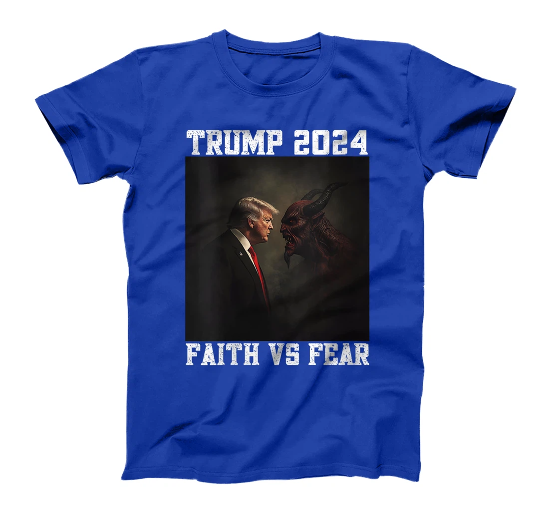 Womens Trump Facing Devil Good Versus Evil Proud Christian Trump T-Shirt