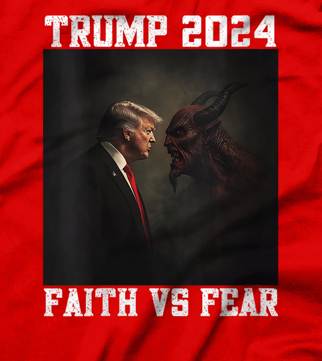 Womens Trump Facing Devil Good Versus Evil Proud Christian Trump T-Shirt