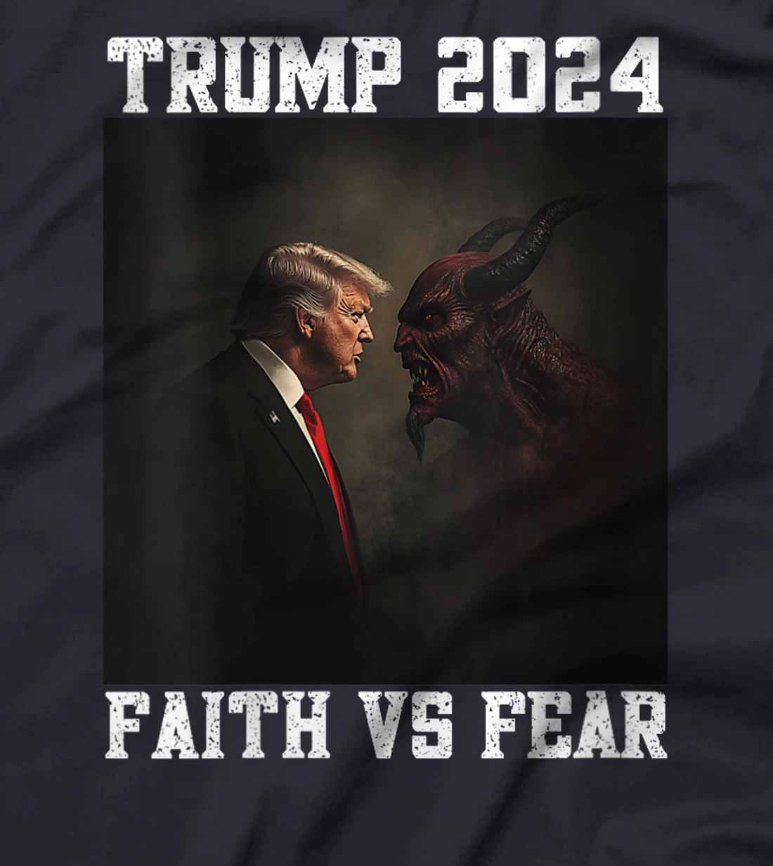 Womens Trump Facing Devil Good Versus Evil Proud Christian Trump T-Shirt