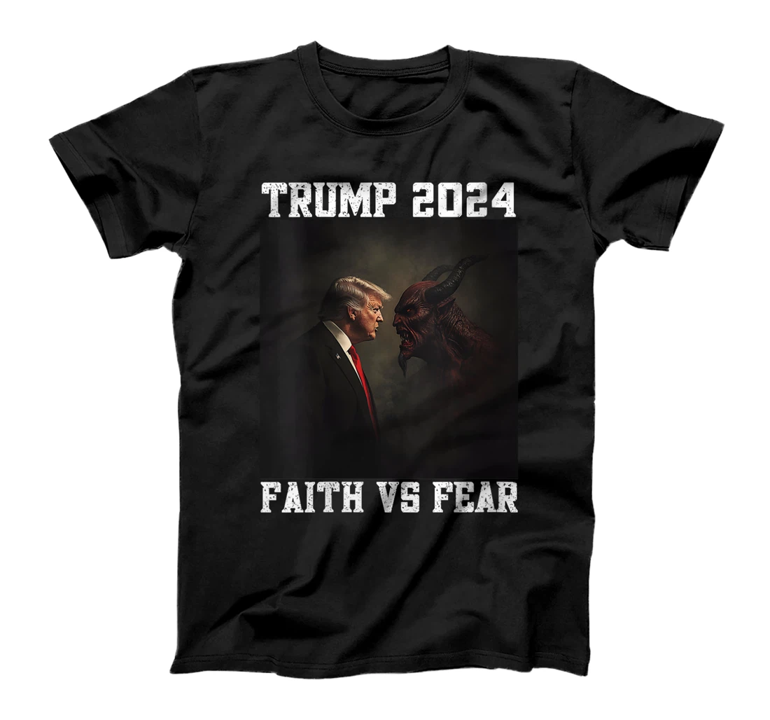 Womens Trump Facing Devil Good Versus Evil Proud Christian Trump T-Shirt