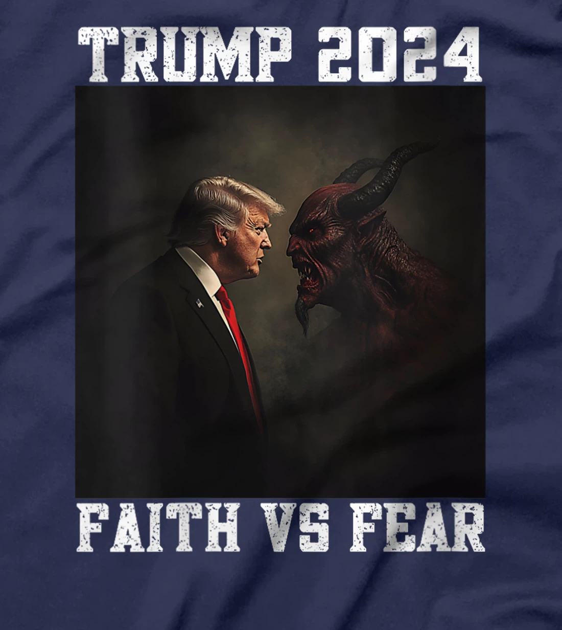 Womens Trump Facing Devil Good Versus Evil Proud Christian Trump T-Shirt