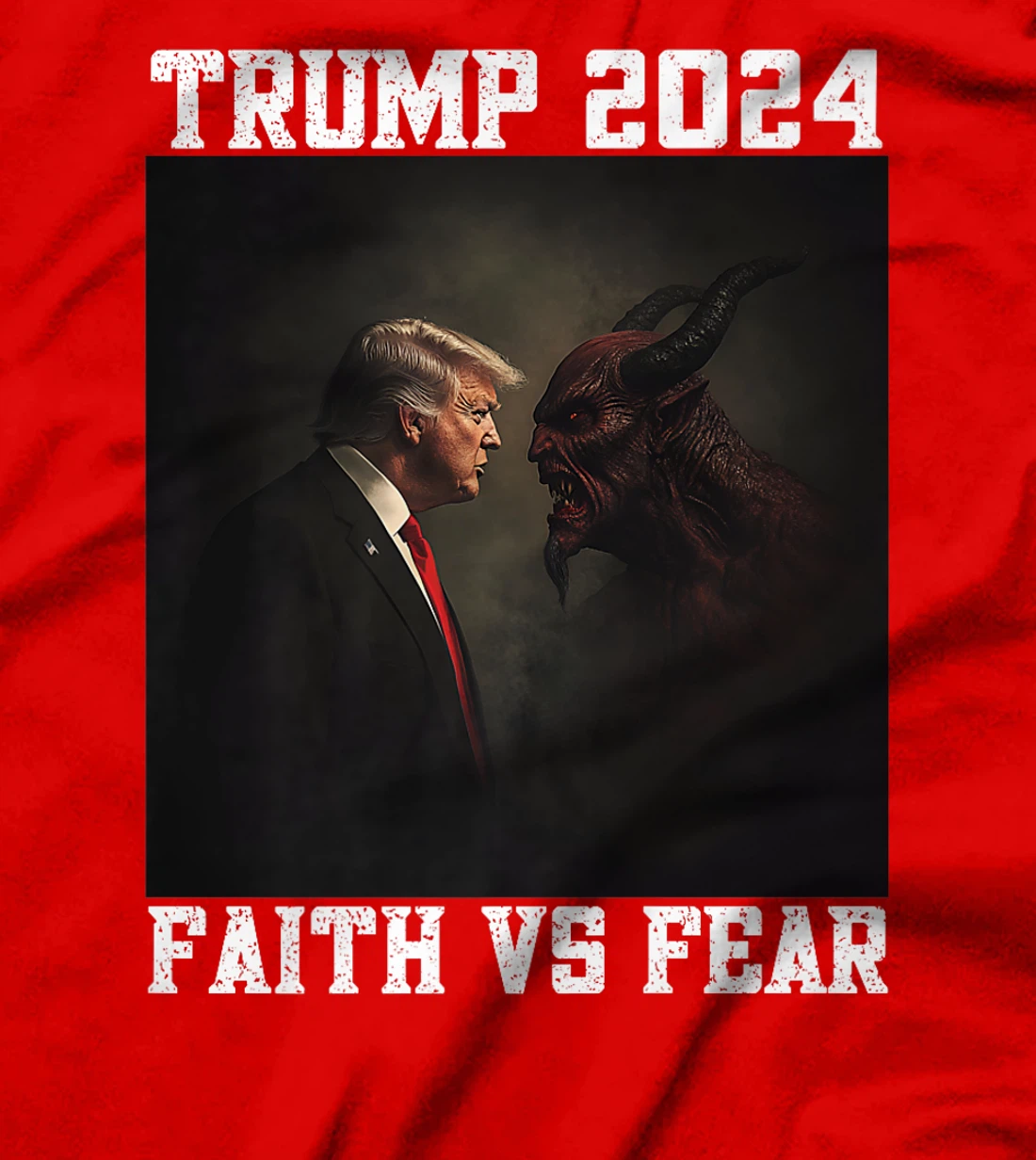 Trump Facing Devil Good Versus Evil Proud Christian Trump Premium T-Shirt