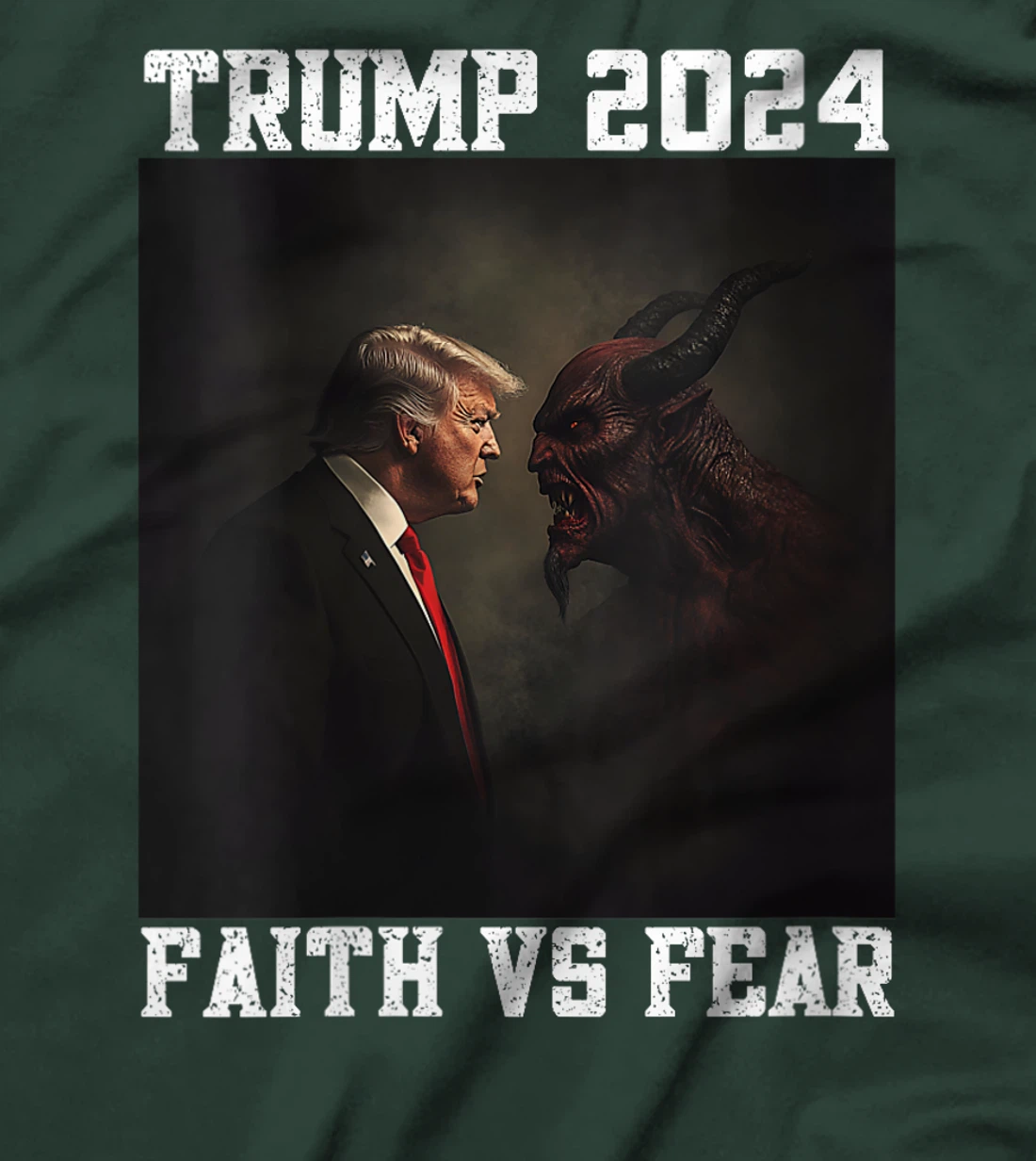 Womens Trump Facing Devil Good Versus Evil Proud Christian Trump T-Shirt
