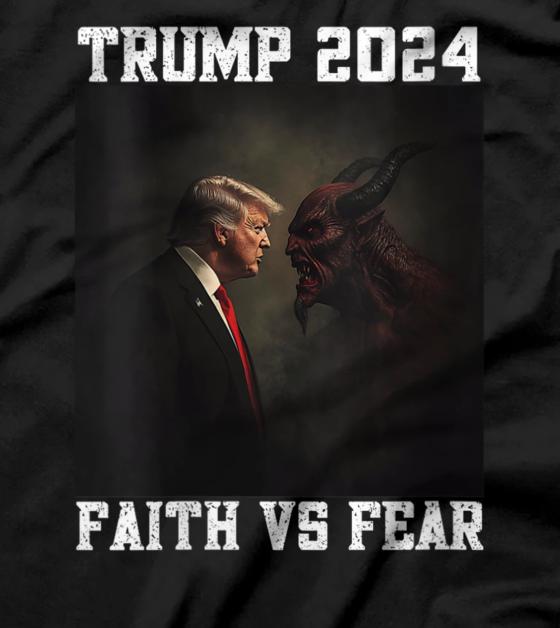 Womens Trump Facing Devil Good Versus Evil Proud Christian Trump T-Shirt
