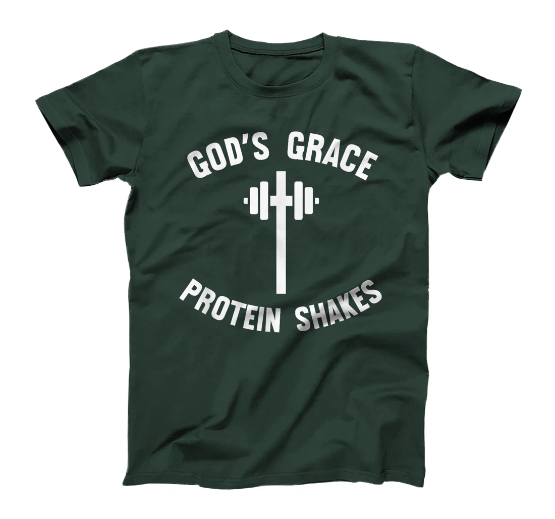 God's Grace Protein Shakes barbell Christian Workout cross T-Shirt