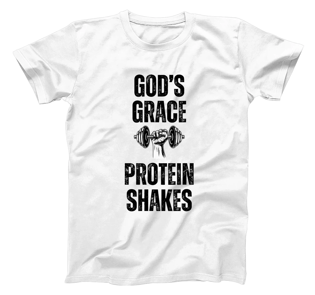 God's Grace Protein Shakes dumbbell Christian Weight Lifter T-Shirt