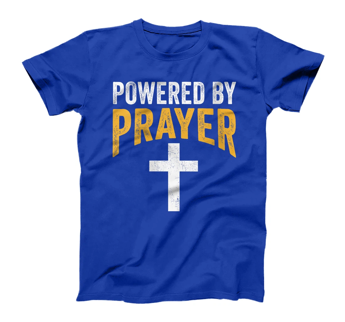 Womens Powered By Prayer Cross God Jesus Christian Faith In Christ T-Shirt