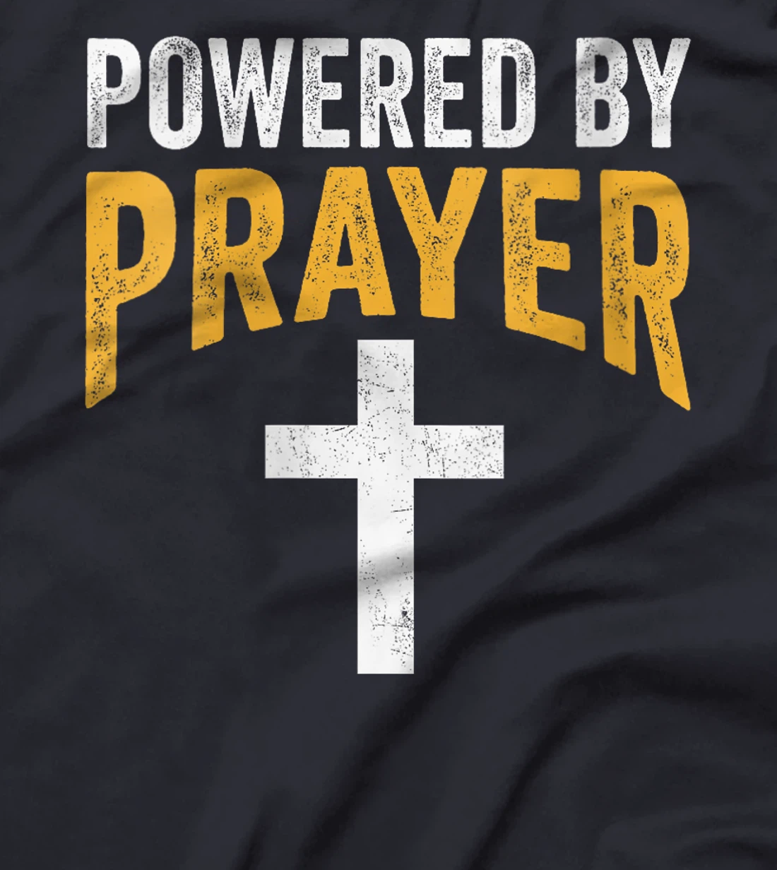 Womens Powered By Prayer Cross God Jesus Christian Faith In Christ T-Shirt