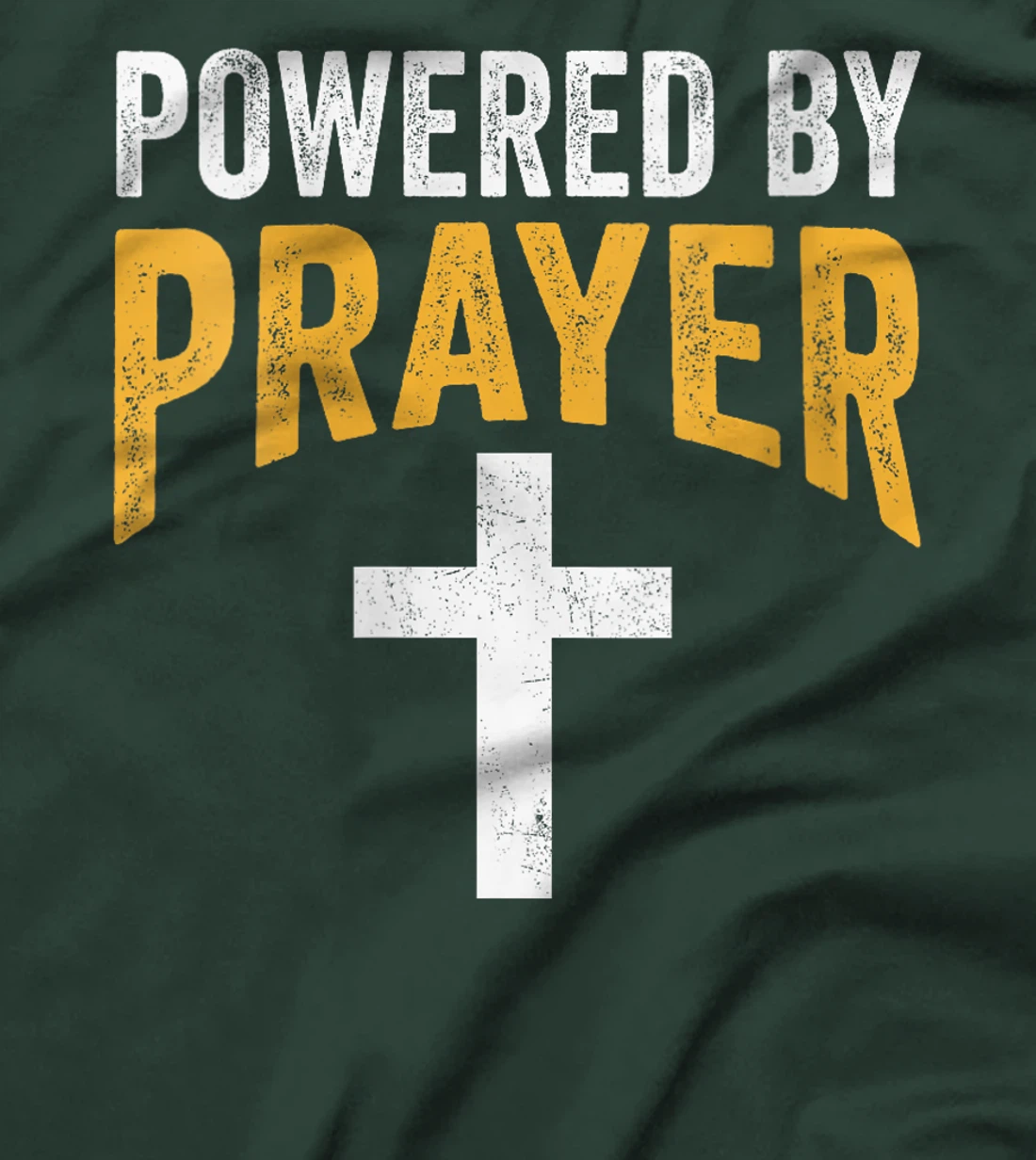 Womens Powered By Prayer Cross God Jesus Christian Faith In Christ T-Shirt