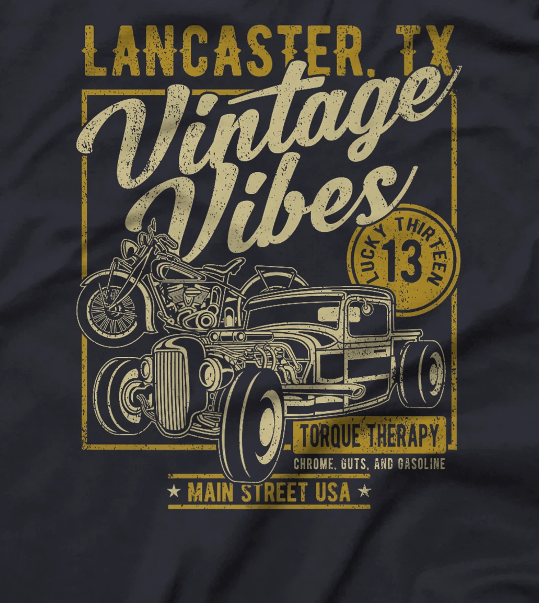 Lancaster Texas USA Vintage Vibes Hotrod Motorcycle Design Premium T-Shirt