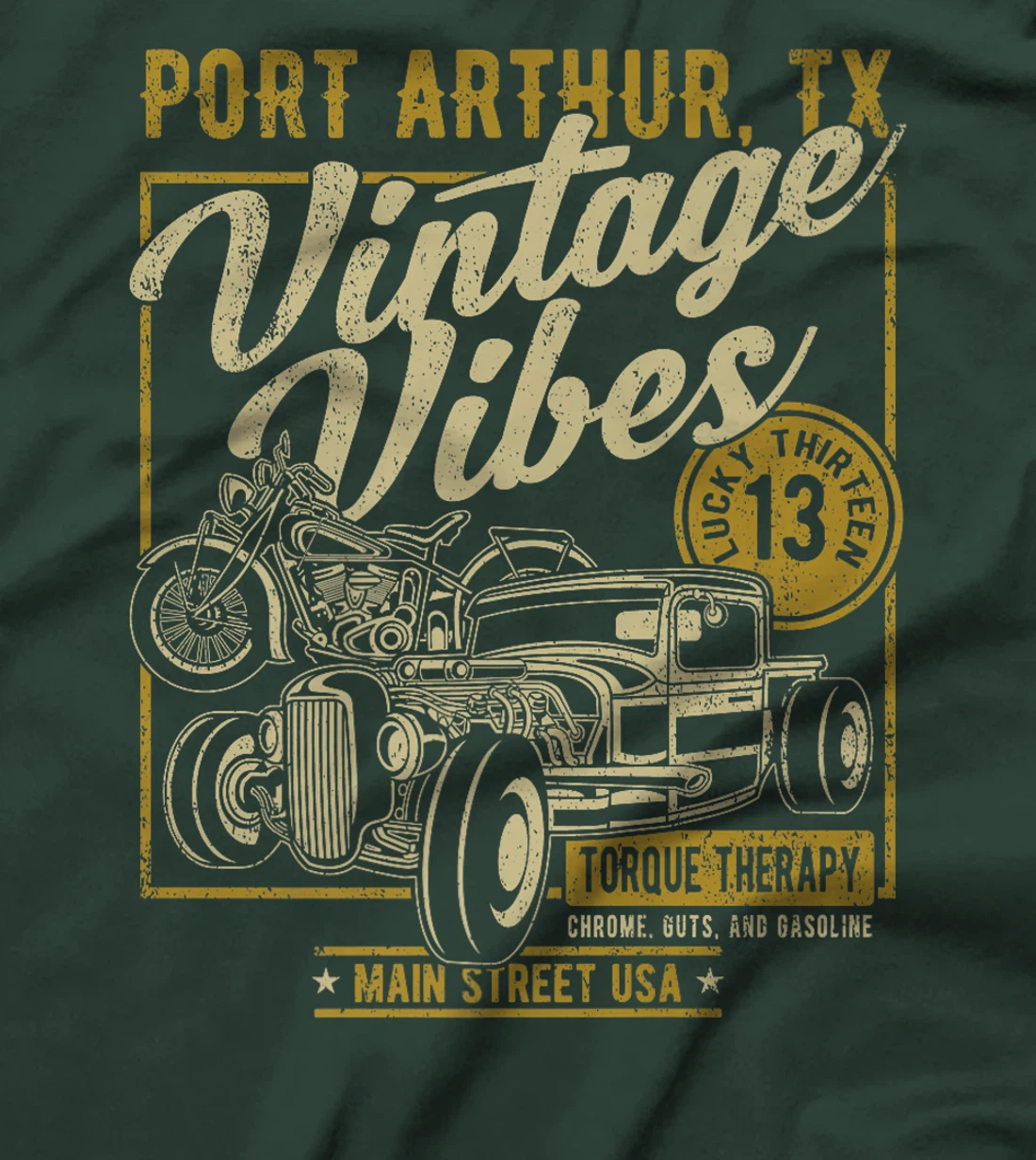 Port Arthur Texas USA Vintage Vibes Hotrod Motorcycle Design Premium T-Shirt