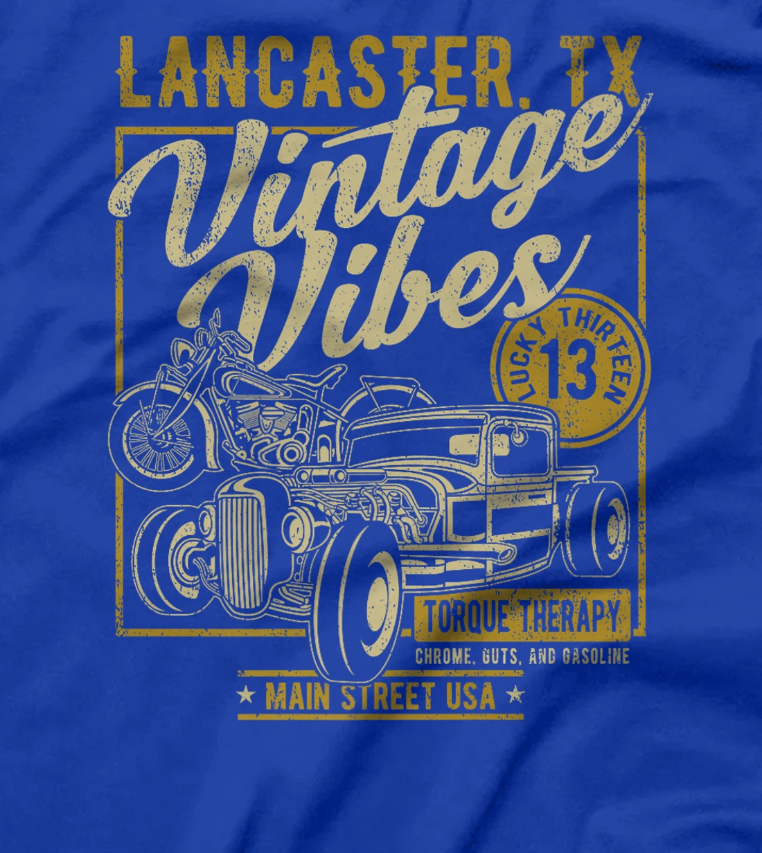 Lancaster Texas USA Vintage Vibes Hotrod Motorcycle Design Premium T-Shirt