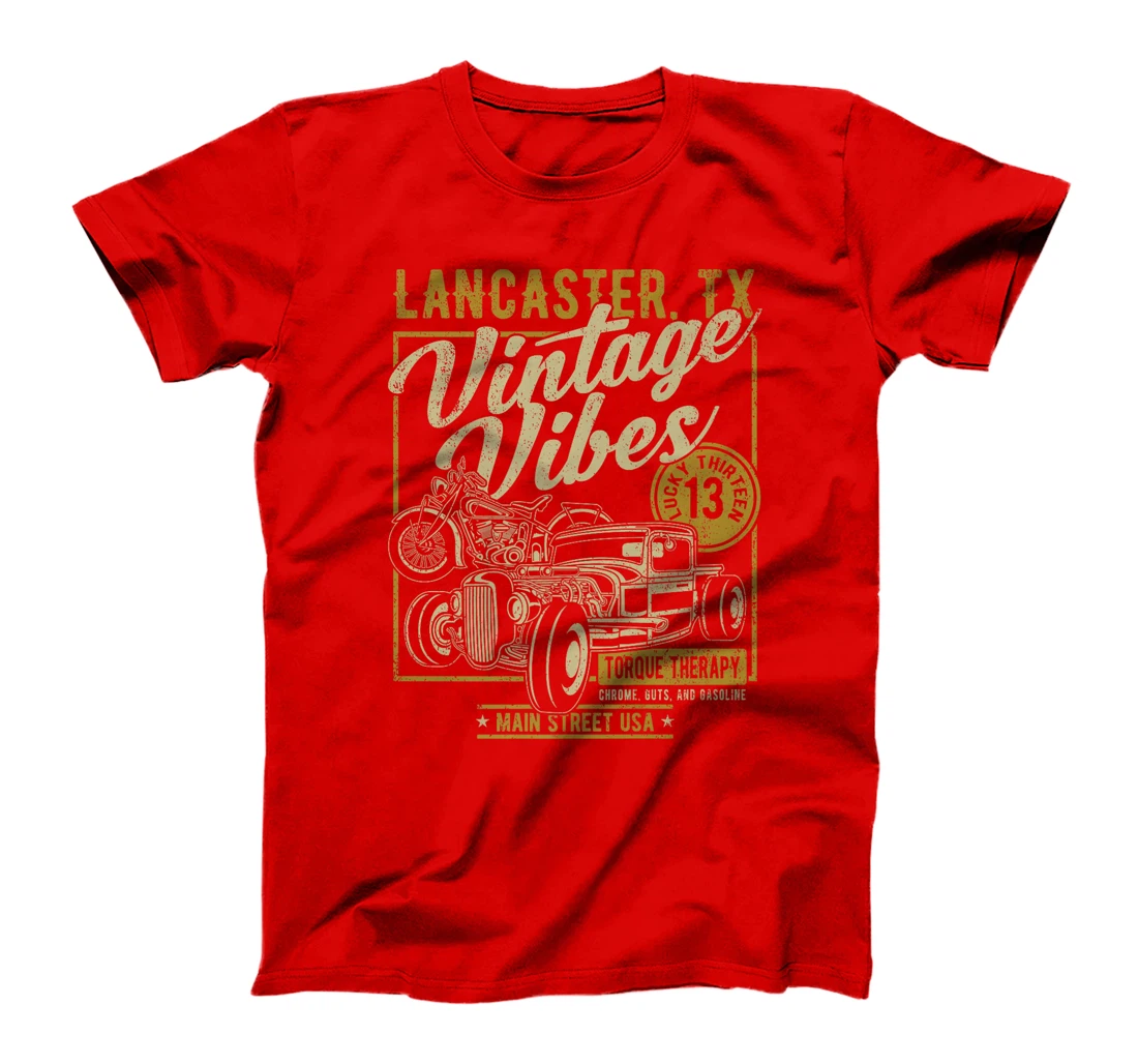 Lancaster Texas USA Vintage Vibes Hotrod Motorcycle Design Premium T-Shirt