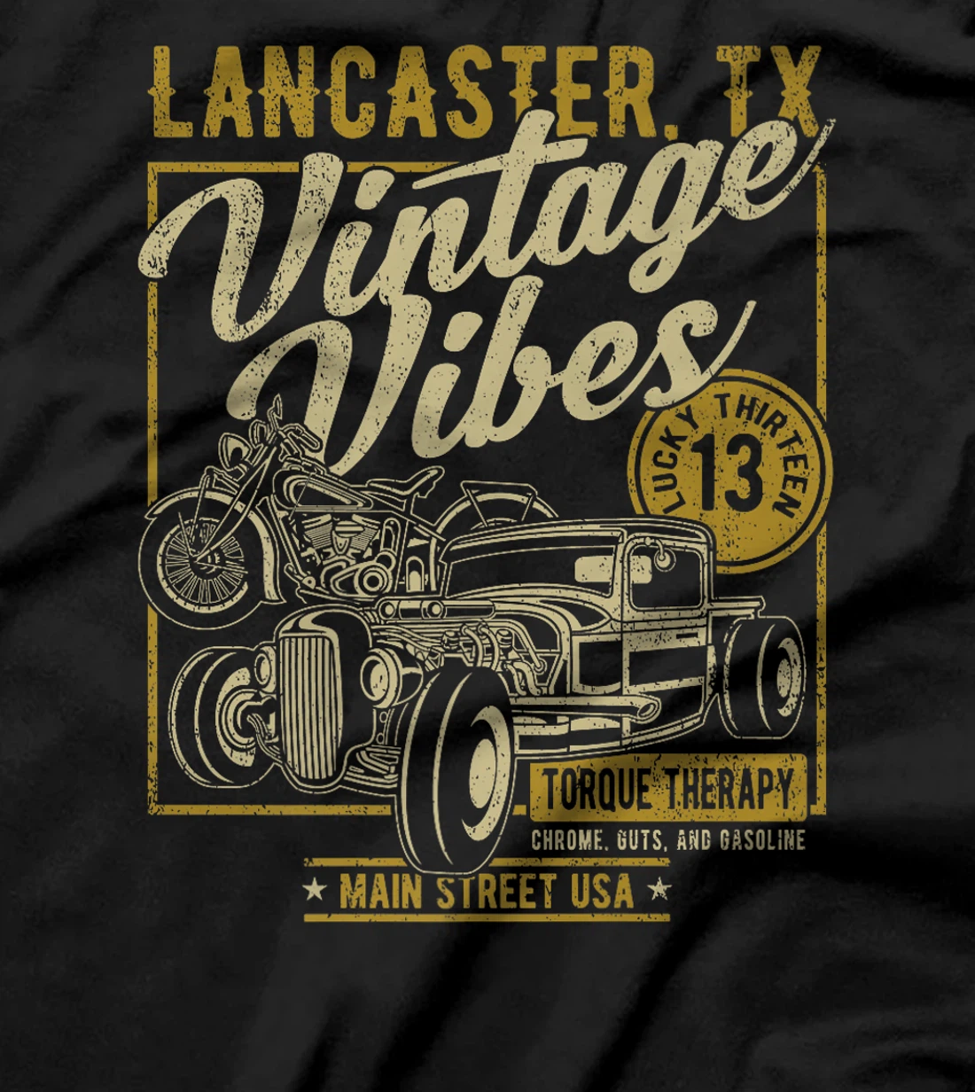 Lancaster Texas USA Vintage Vibes Hotrod Motorcycle Design Premium T-Shirt