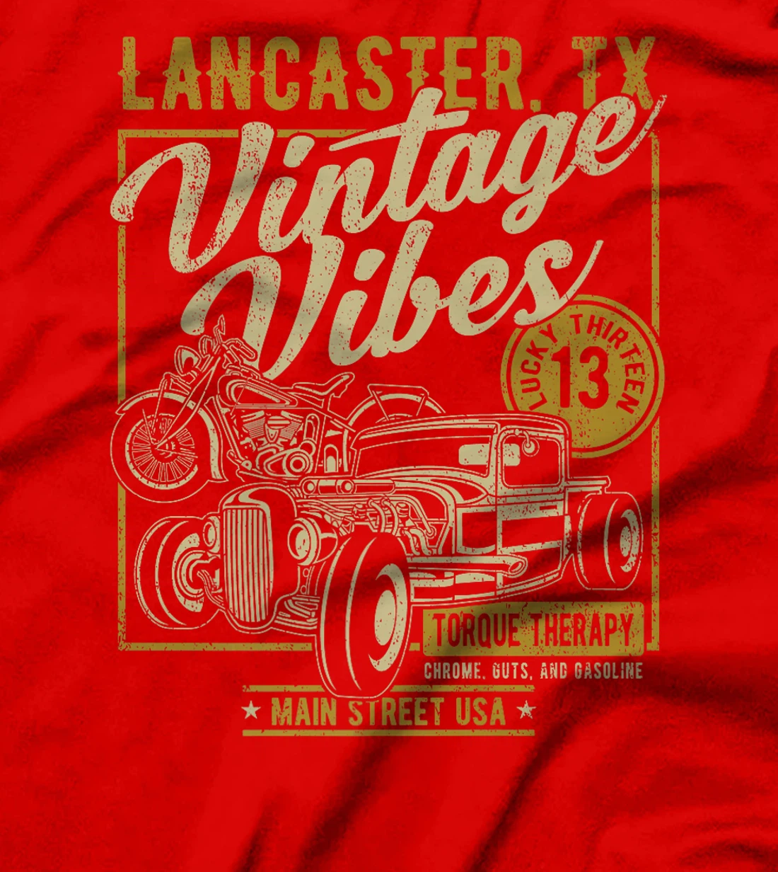 Lancaster Texas USA Vintage Vibes Hotrod Motorcycle Design Premium T-Shirt
