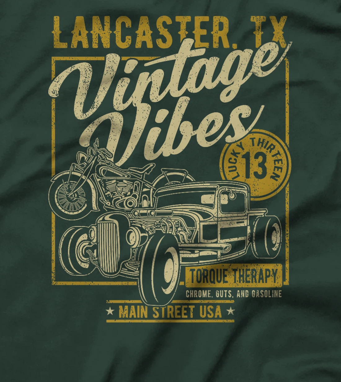 Lancaster Texas USA Vintage Vibes Hotrod Motorcycle Design Premium T-Shirt