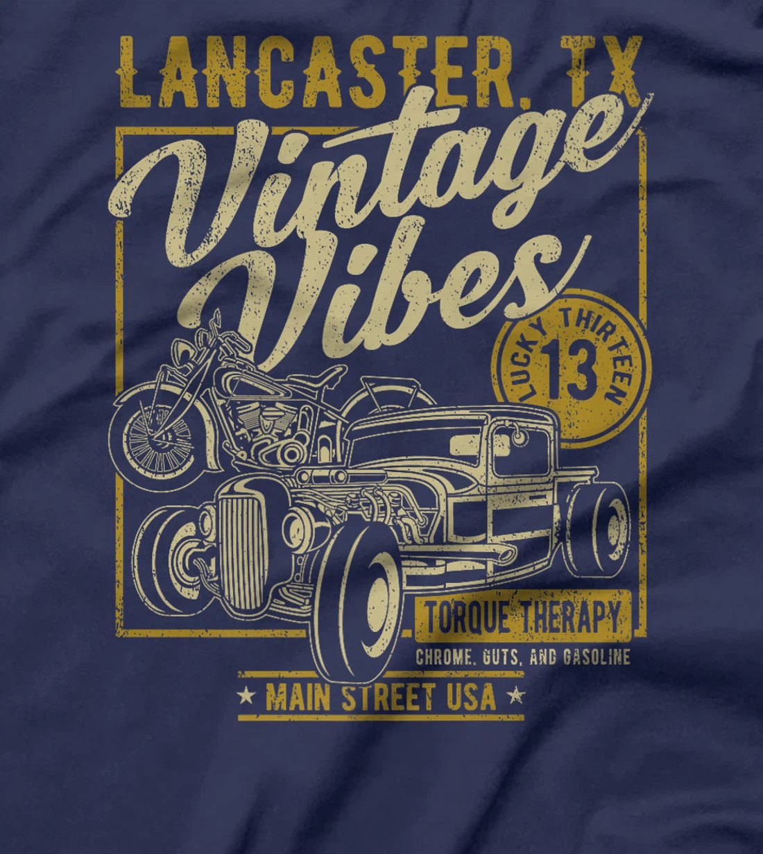 Lancaster Texas USA Vintage Vibes Hotrod Motorcycle Design Premium T-Shirt