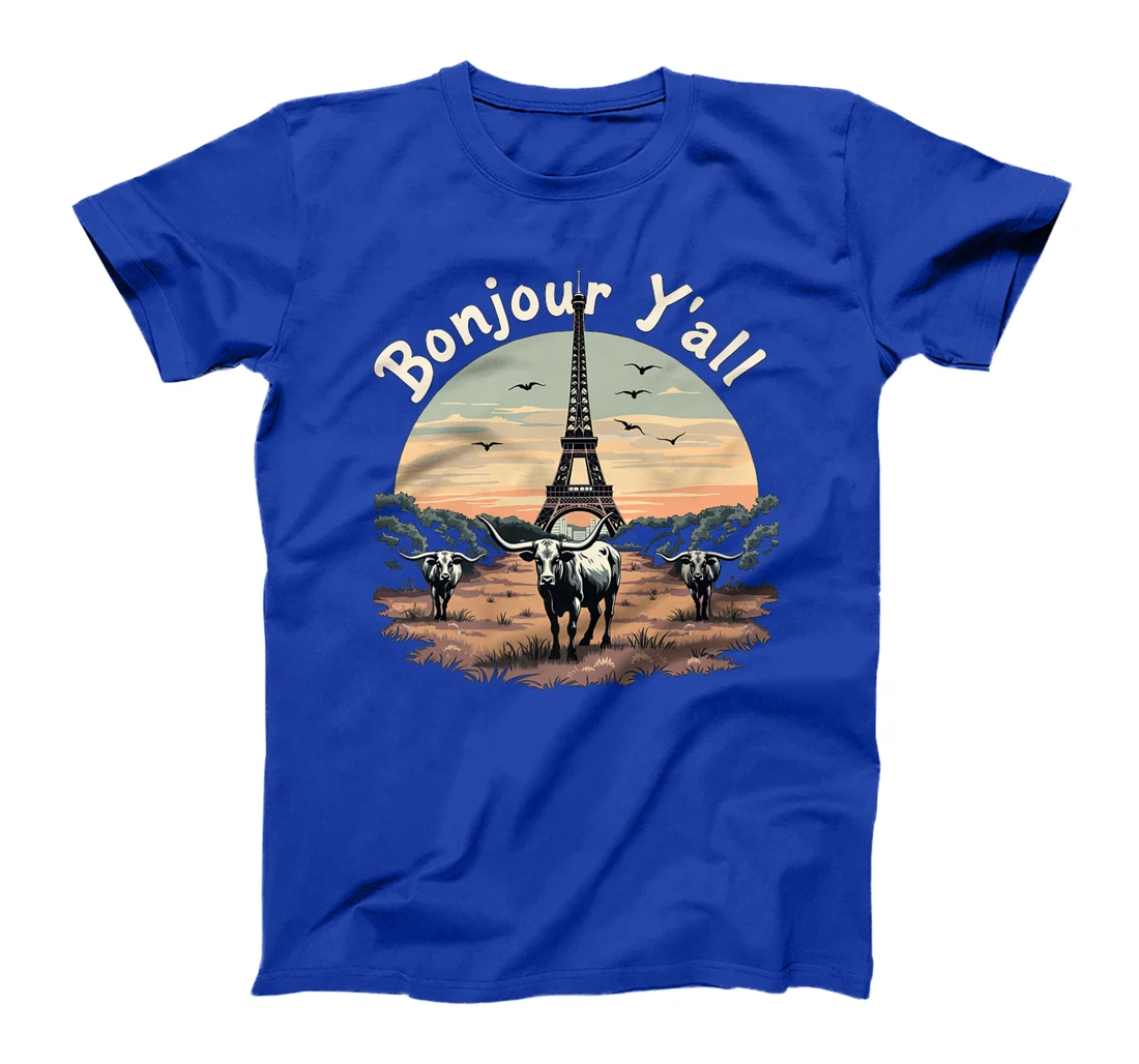 Bonjour Y'all Eiffel Tower Texas Cattle Ranch - French Texan Premium T-Shirt