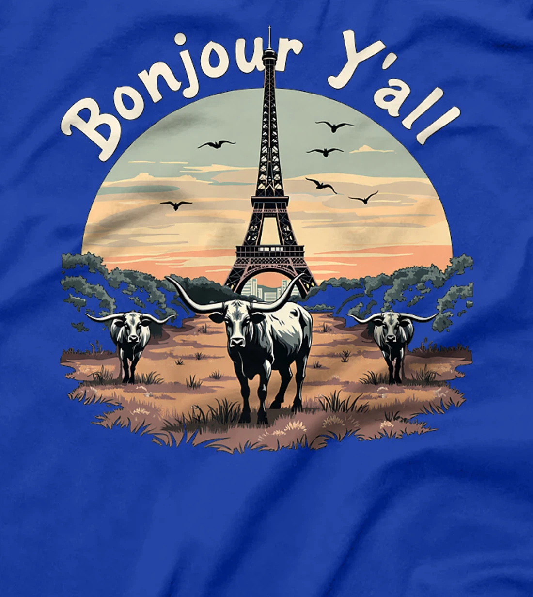 Bonjour Y'all Eiffel Tower Texas Cattle Ranch - French Texan Premium T-Shirt