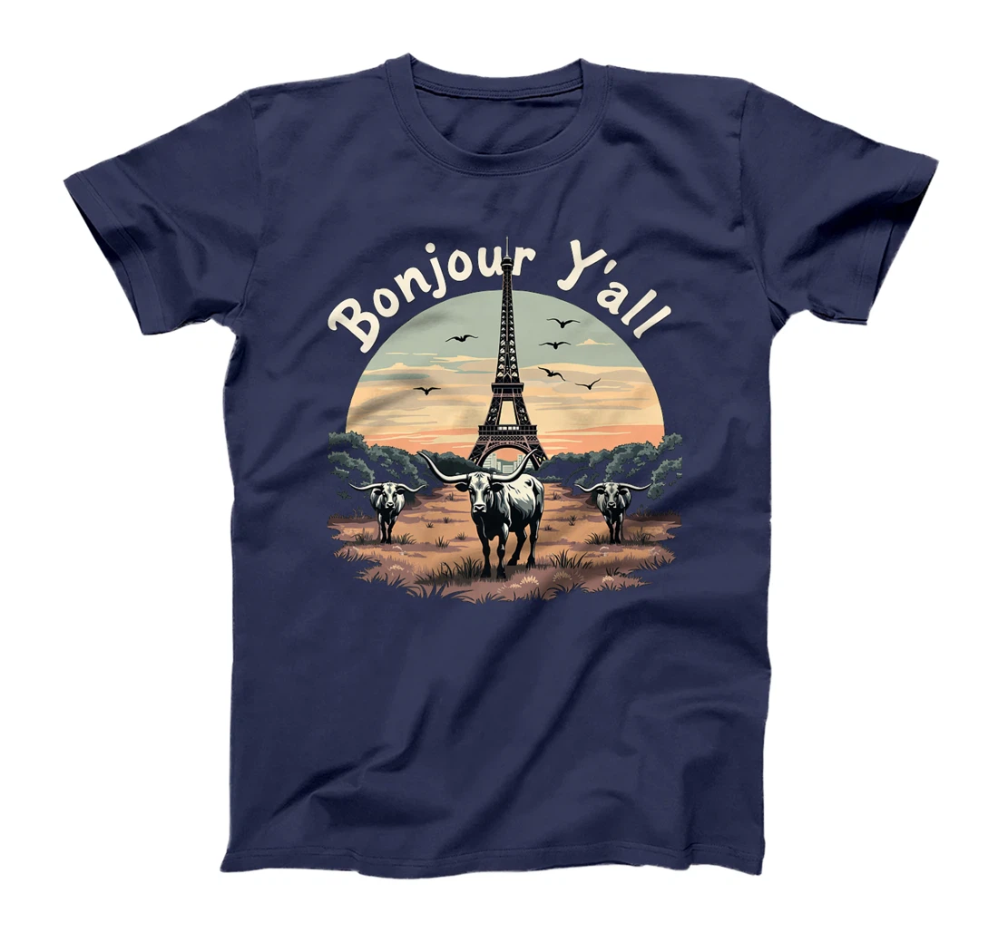 Bonjour Y'all Eiffel Tower Texas Cattle Ranch - French Texan Premium T-Shirt
