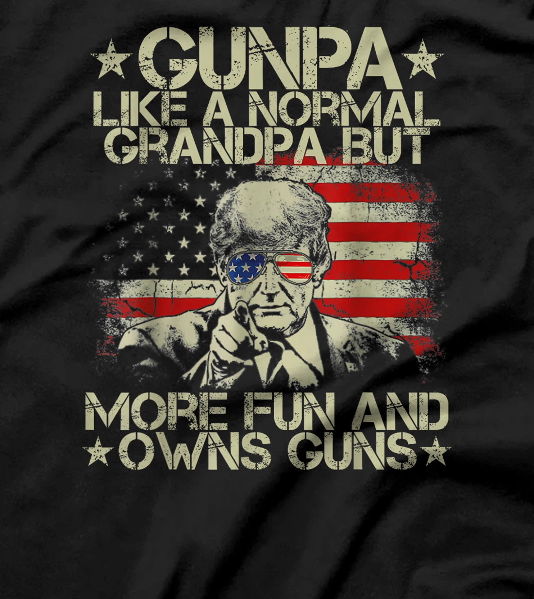 Gunpa Like A Normal Grandpa But More Fun USA Flag Trump Guns T-Shirt