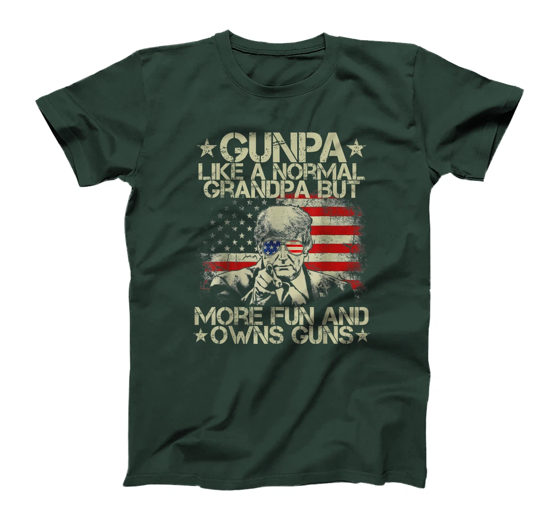 Gunpa Like A Normal Grandpa But More Fun USA Flag Trump Guns T-Shirt