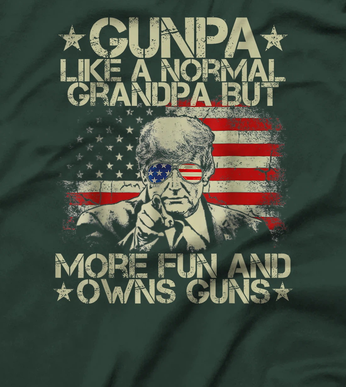 Gunpa Like A Normal Grandpa But More Fun USA Flag Trump Guns T-Shirt
