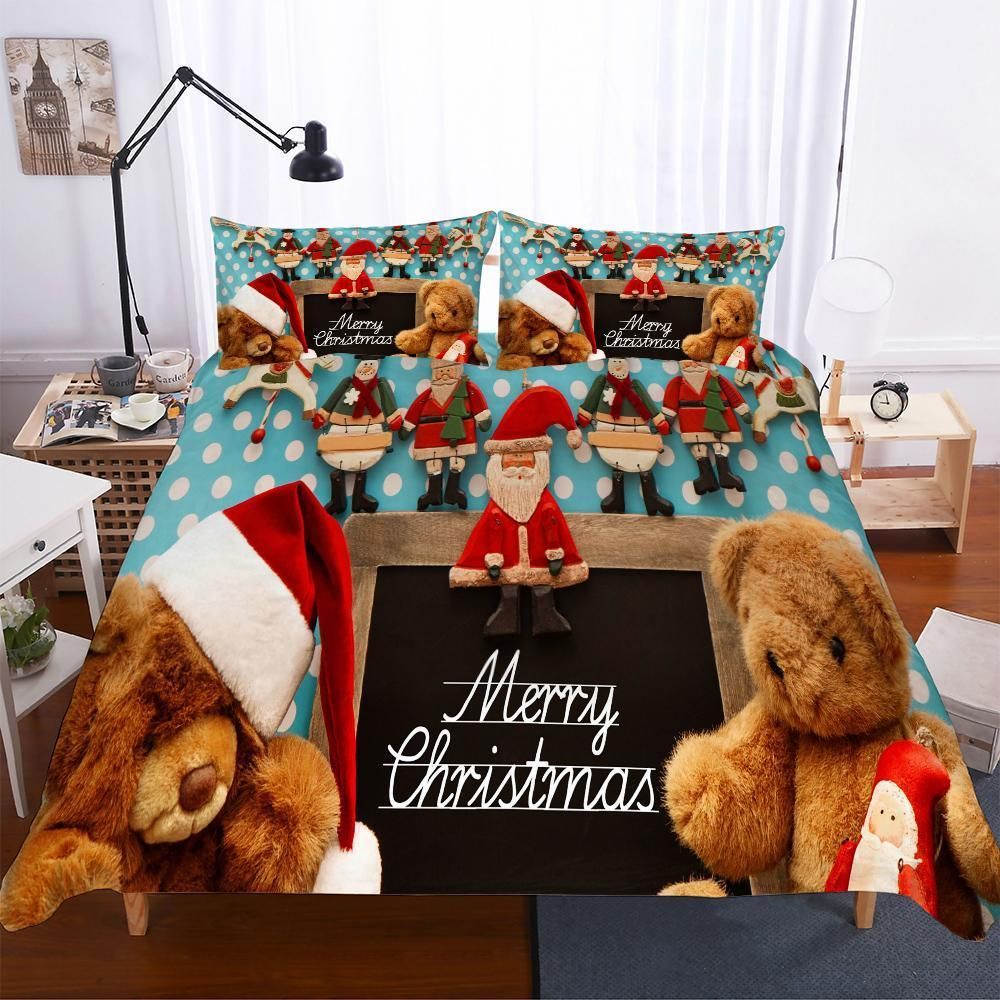 Teddy Bear Merry Christmas - Bedding Set, Duvet Cover, Quilt, Pillow, Blanket