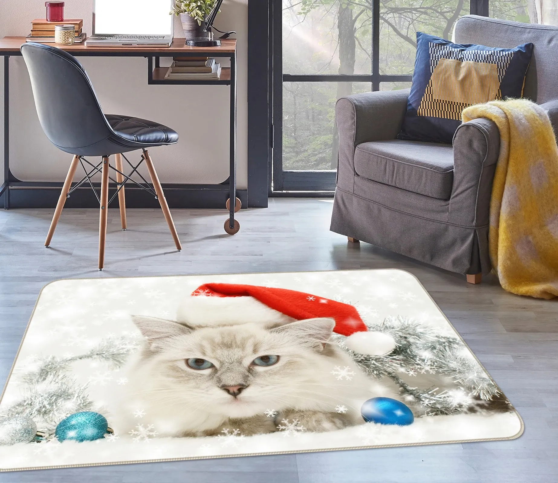 Kitten With Baubles And Snowflake Christmas - Rug, Doormat, Bath Mat